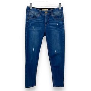 Democracy Ab solution distressed ankle cropped dark wash blue denim jeans